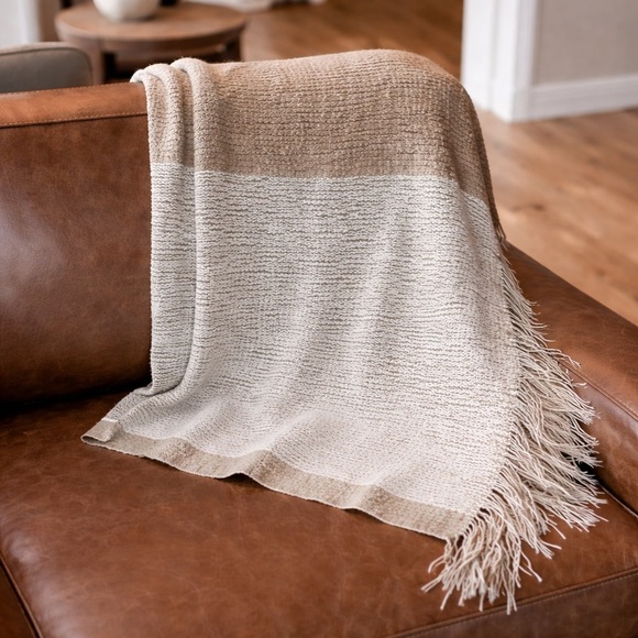 Mark and Graham Other - Mark & Graham by Williams Sonoma Fringe Throw Blanket - 100% Acrylic - Beige/Tan